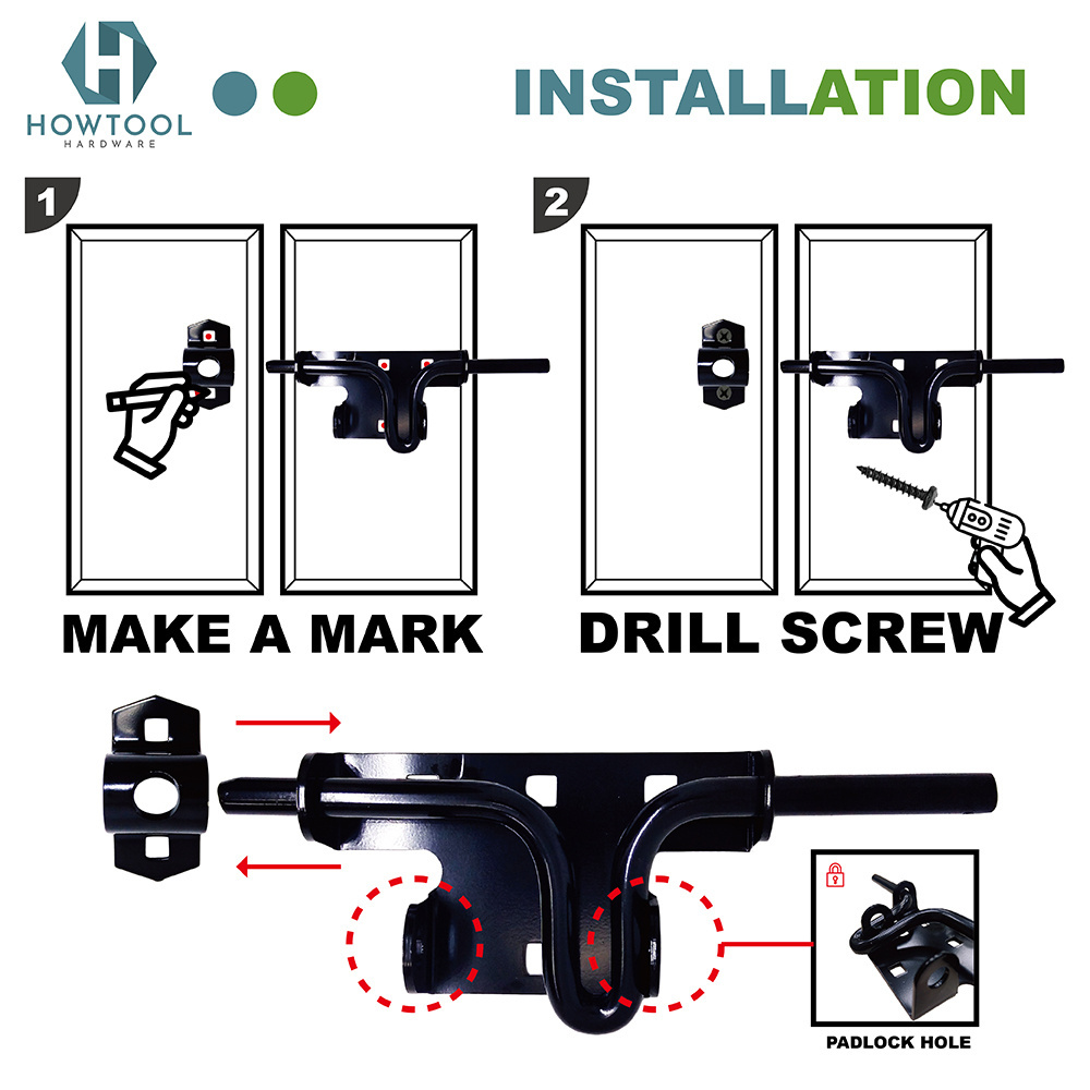 Gate Latch Bolt Heavy Duty Slide Action Wooden Fences Barn Yard Shed Door Lock Outdoor Latch with Bolt Latch Screws Black