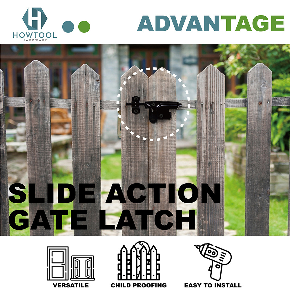 Gate Latch Bolt Heavy Duty Slide Action Wooden Fences Barn Yard Shed Door Lock Outdoor Latch with Bolt Latch Screws Black