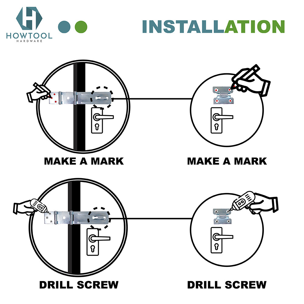 Fixed Staple Double Hinge Safety Hasp , 3-1/2