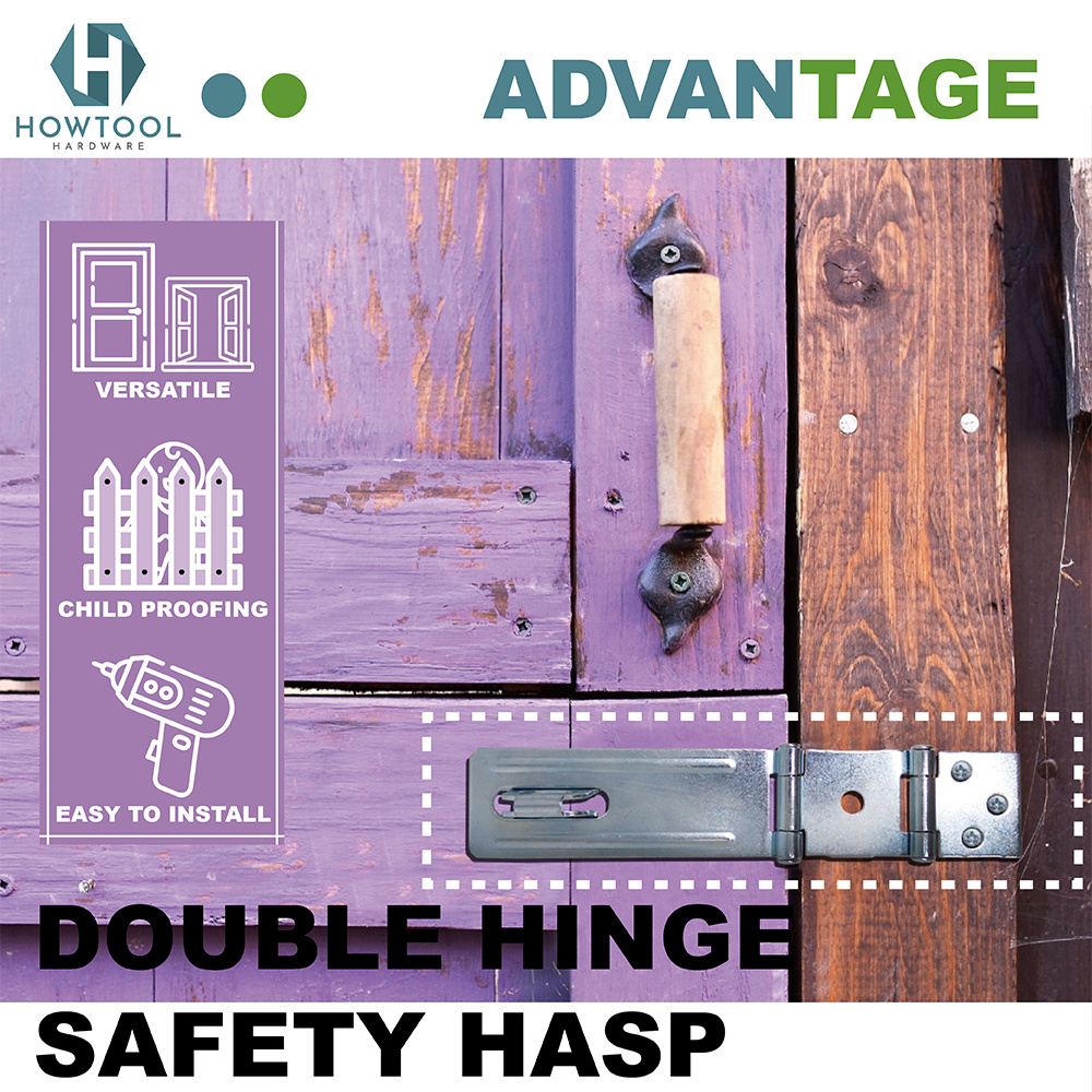 Fixed Staple Double Hinge Safety Hasp , 3-1/2