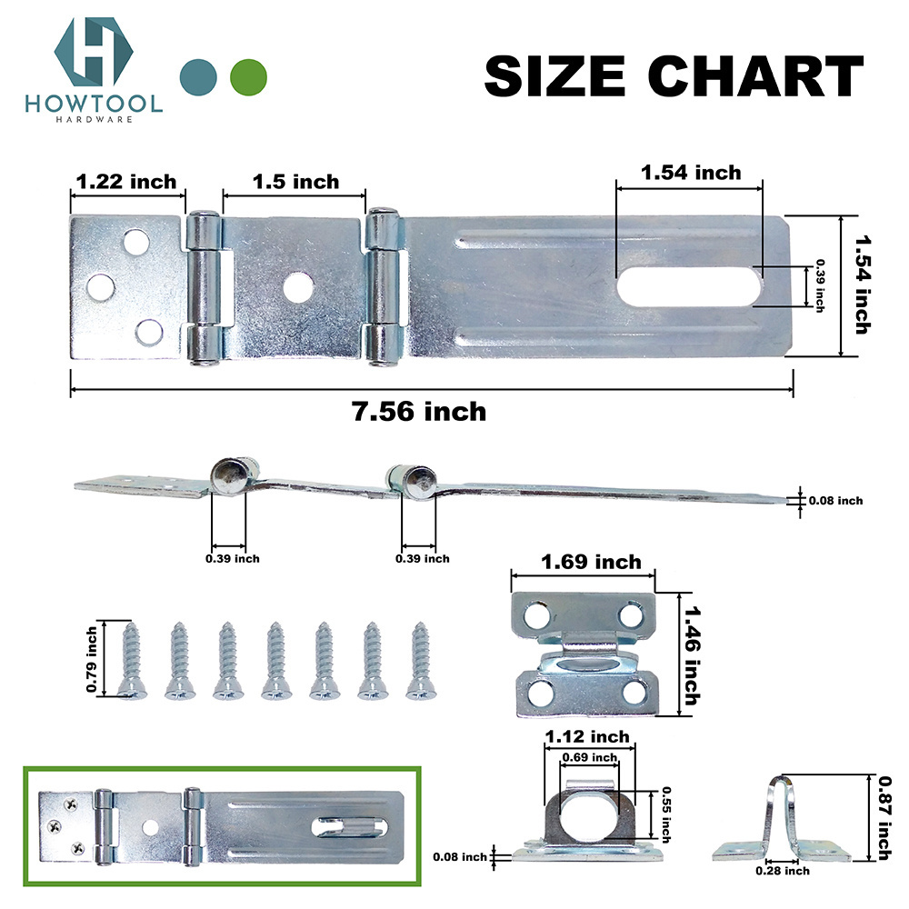 Fixed Staple Double Hinge Safety Hasp , 3-1/2