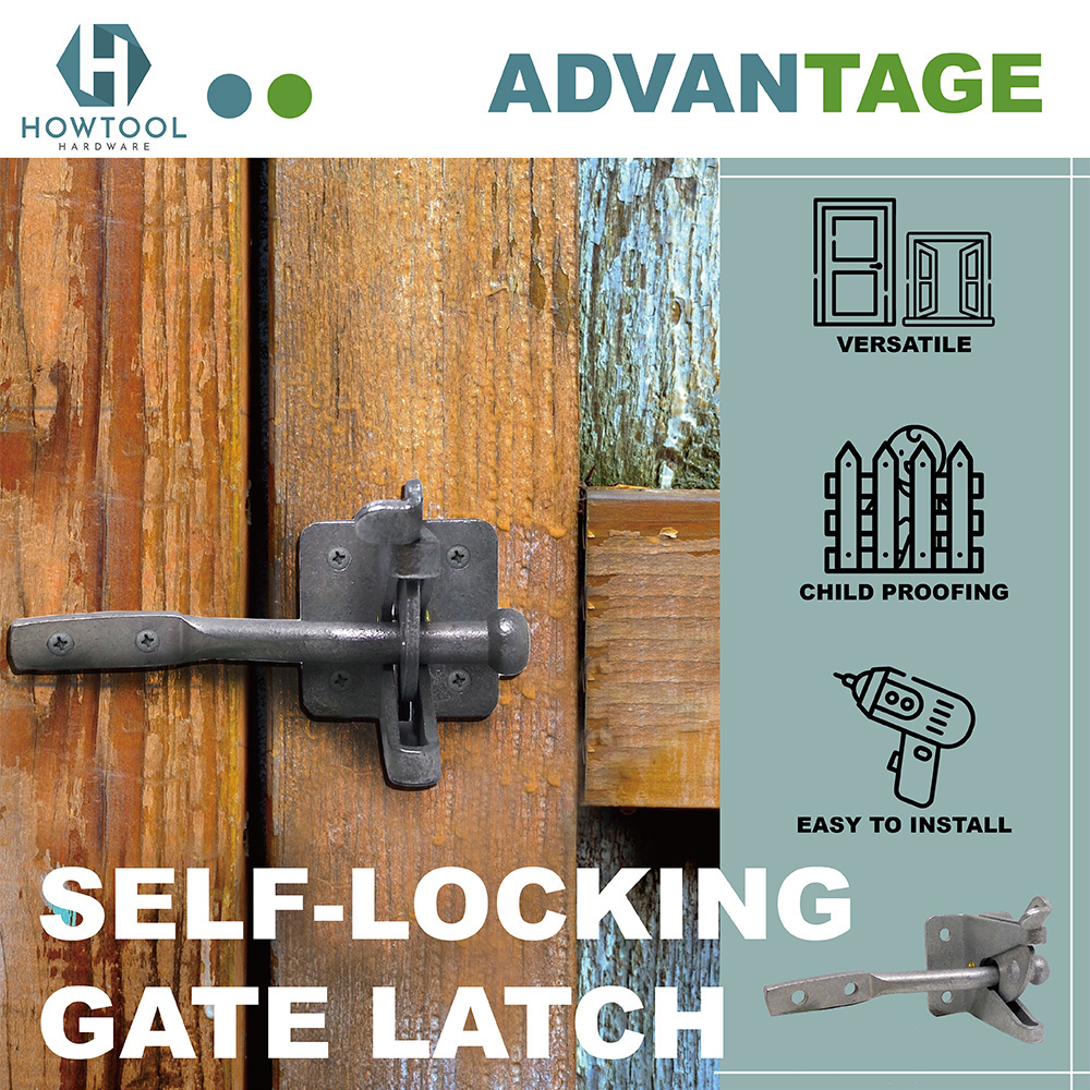 Gate Latch Self Locking Automatic for Wooden Fences Metal Outseinging Gate Door Heavy Duty Gravity Security Latch in Galvanized