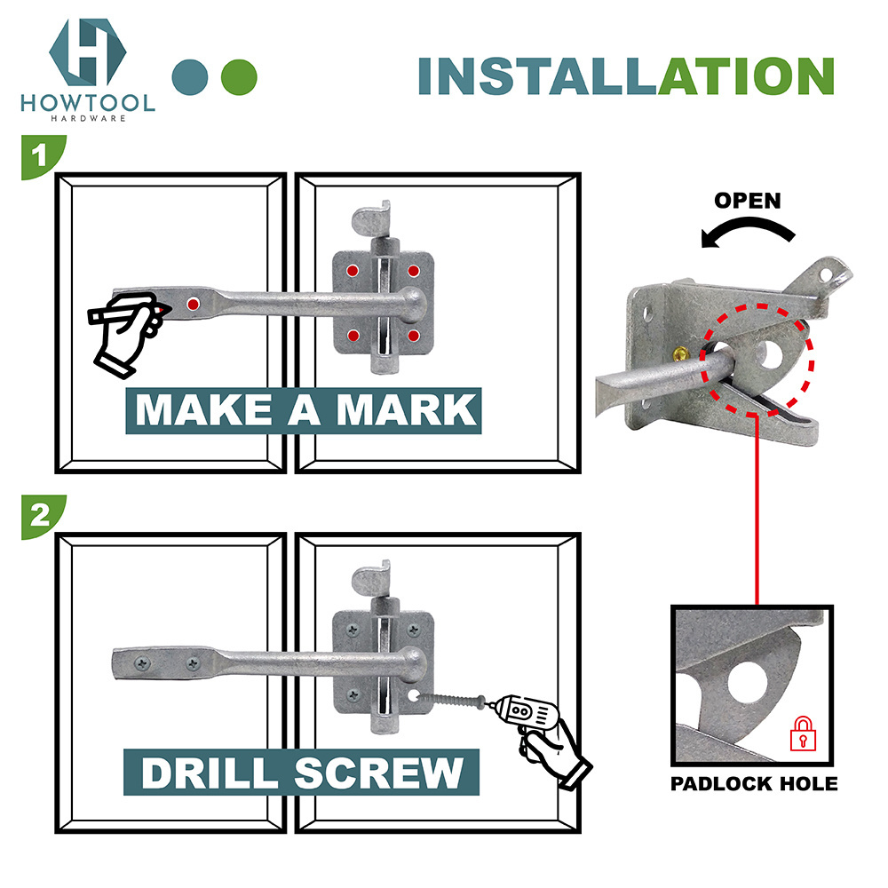 Gate Latch Self Locking Automatic for Wooden Fences Metal Outseinging Gate Door Heavy Duty Gravity Security Latch in Galvanized