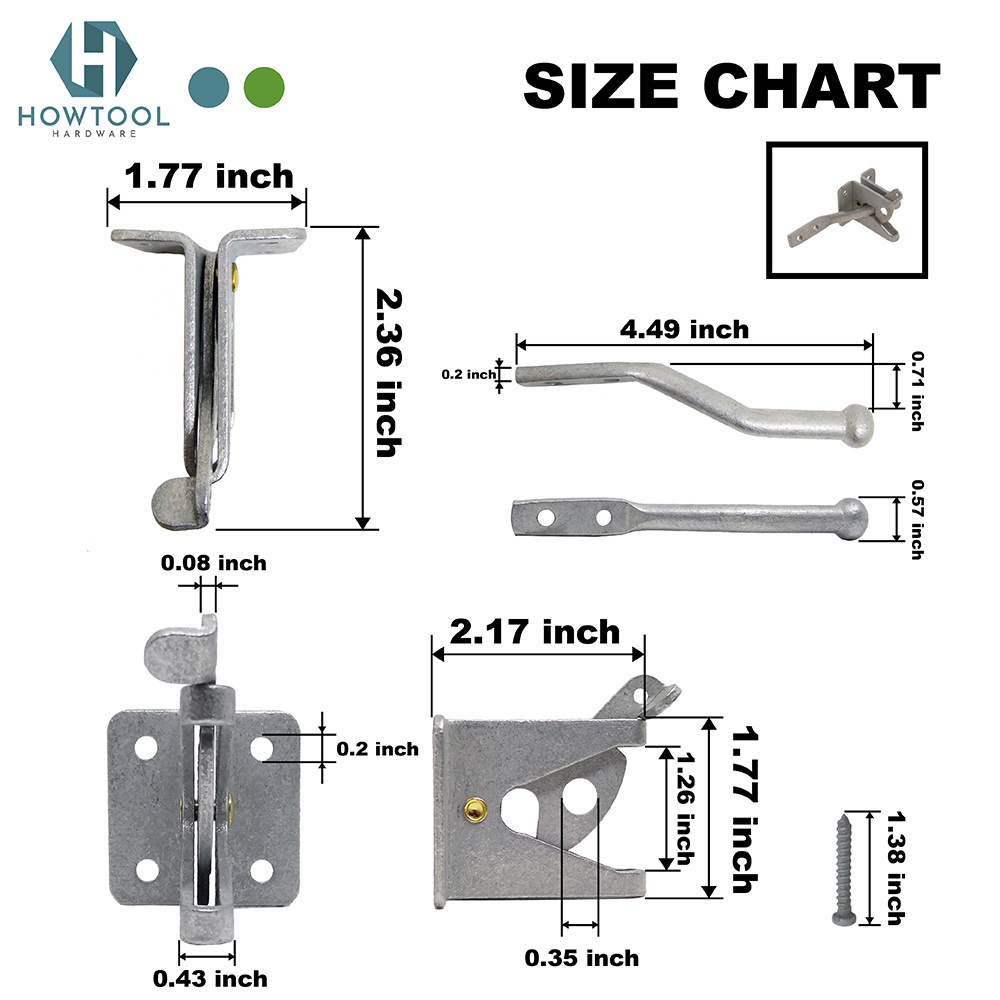 Gate Latch Self Locking Automatic for Wooden Fences Metal Outseinging Gate Door Heavy Duty Gravity Security Latch in Galvanized