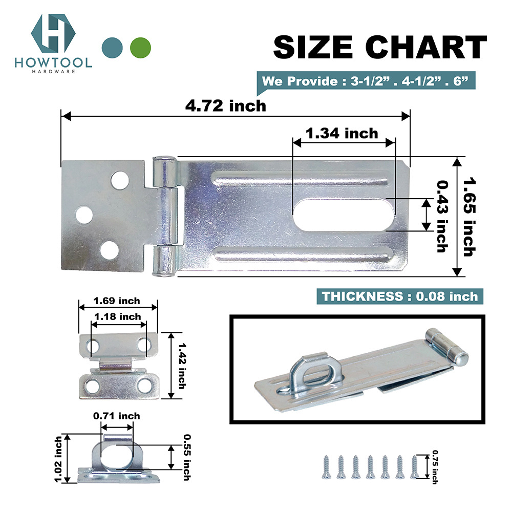 Safety Hasp Door Clasp Gate Lock Latch , 4-1/2