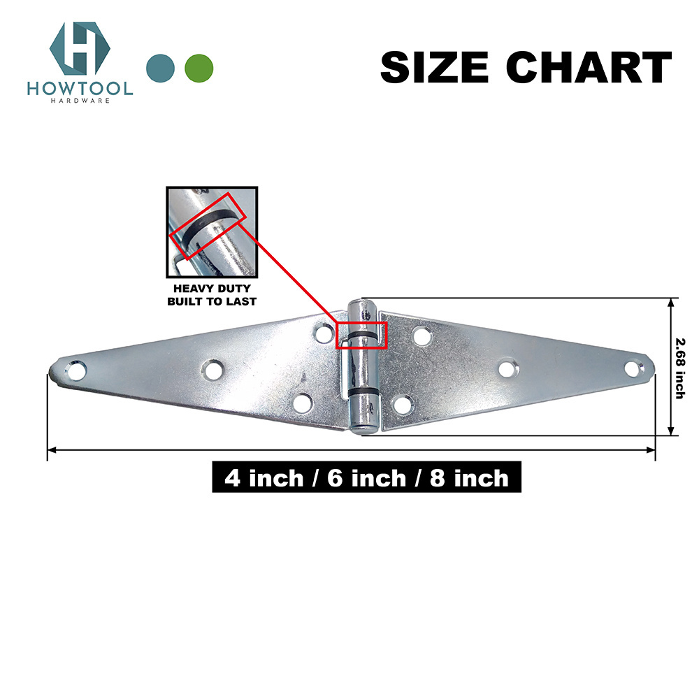 Strap Hinge 6 inch Heavy Duty Wide Mounting Surfaces Tight Brass Pin for Barn Shed Gate Doors Storage Bins