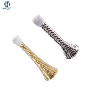 Door Stopper Trumpet Spring Flexible Protect Walls Polished Brass