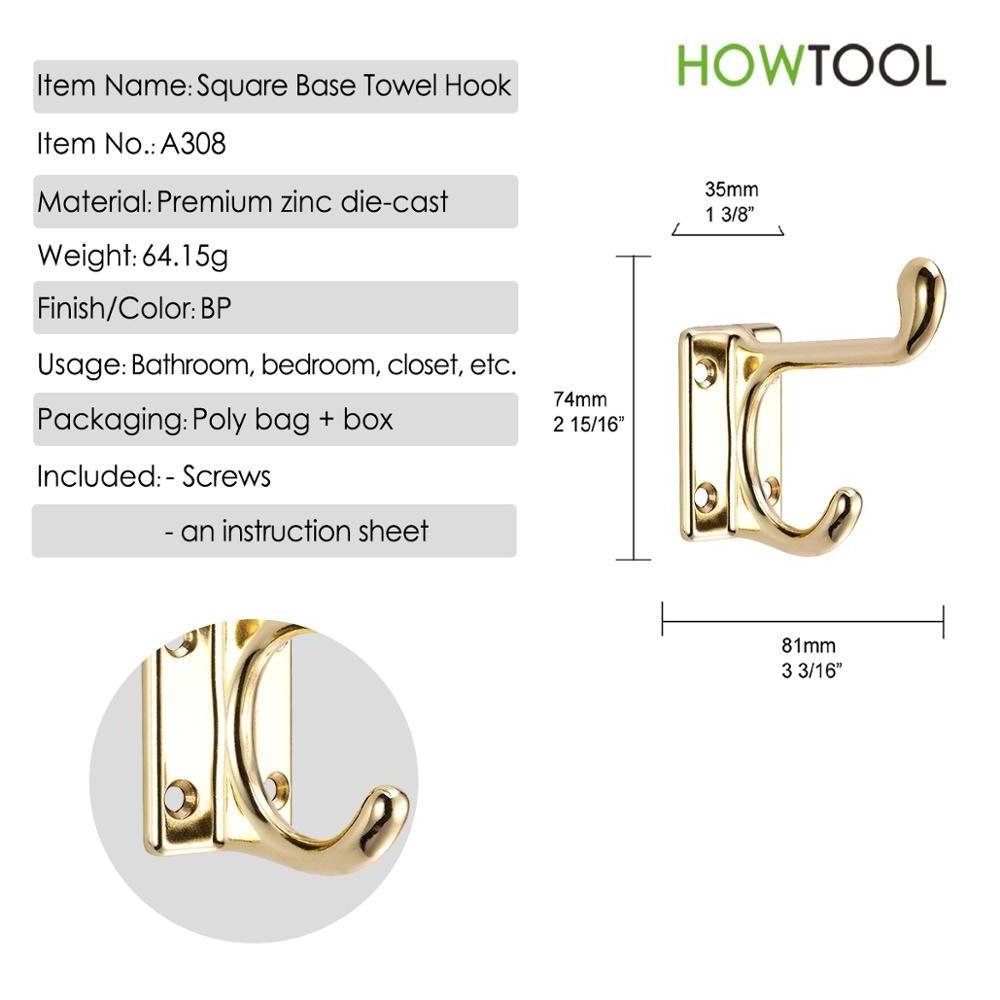 Coat Hook Dual Robe Hooks Single Hanger Wall Mounted Heavy Duty Brass Plated