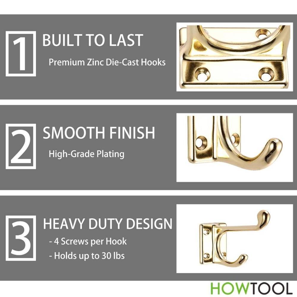 Coat Hook Dual Robe Hooks Single Hanger Wall Mounted Heavy Duty Brass Plated