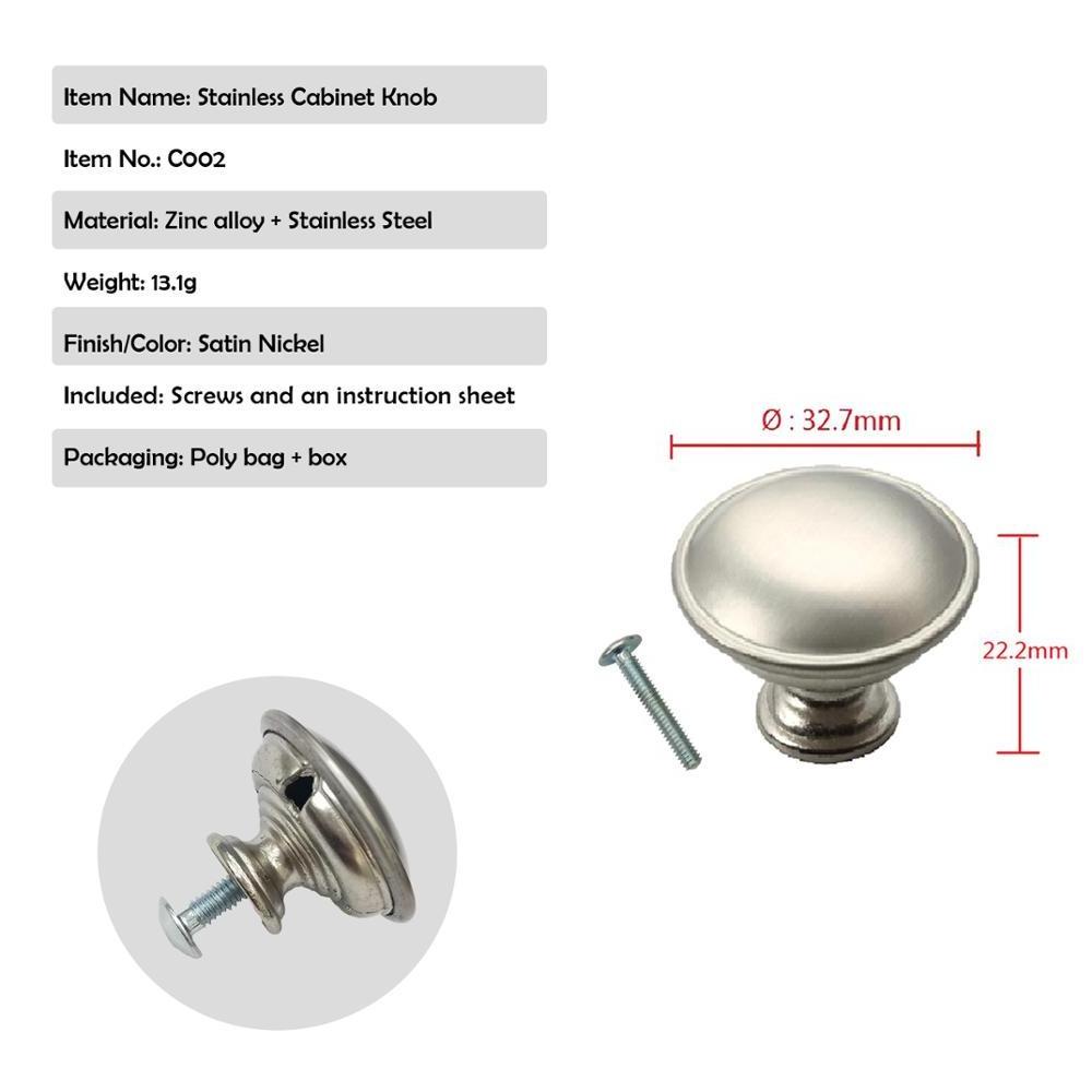 Cabinet Knob Door Round Knob Drawer Kitchen Metal Hardware Satin Nickel