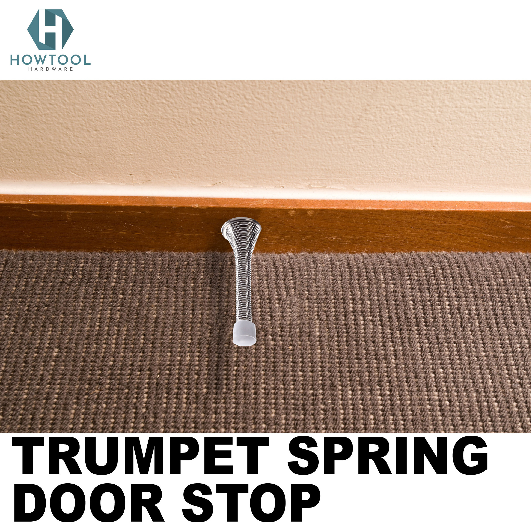 Door Stopper Trumpet Spring Flexible Protect Walls Polished Brass