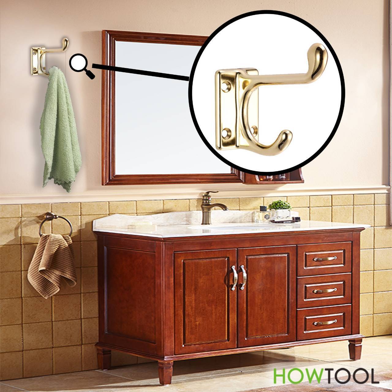 Sturdy Coat Hooks Heavy Duty Brass Plated Metal Hanging Robe Towel Hook for Wall