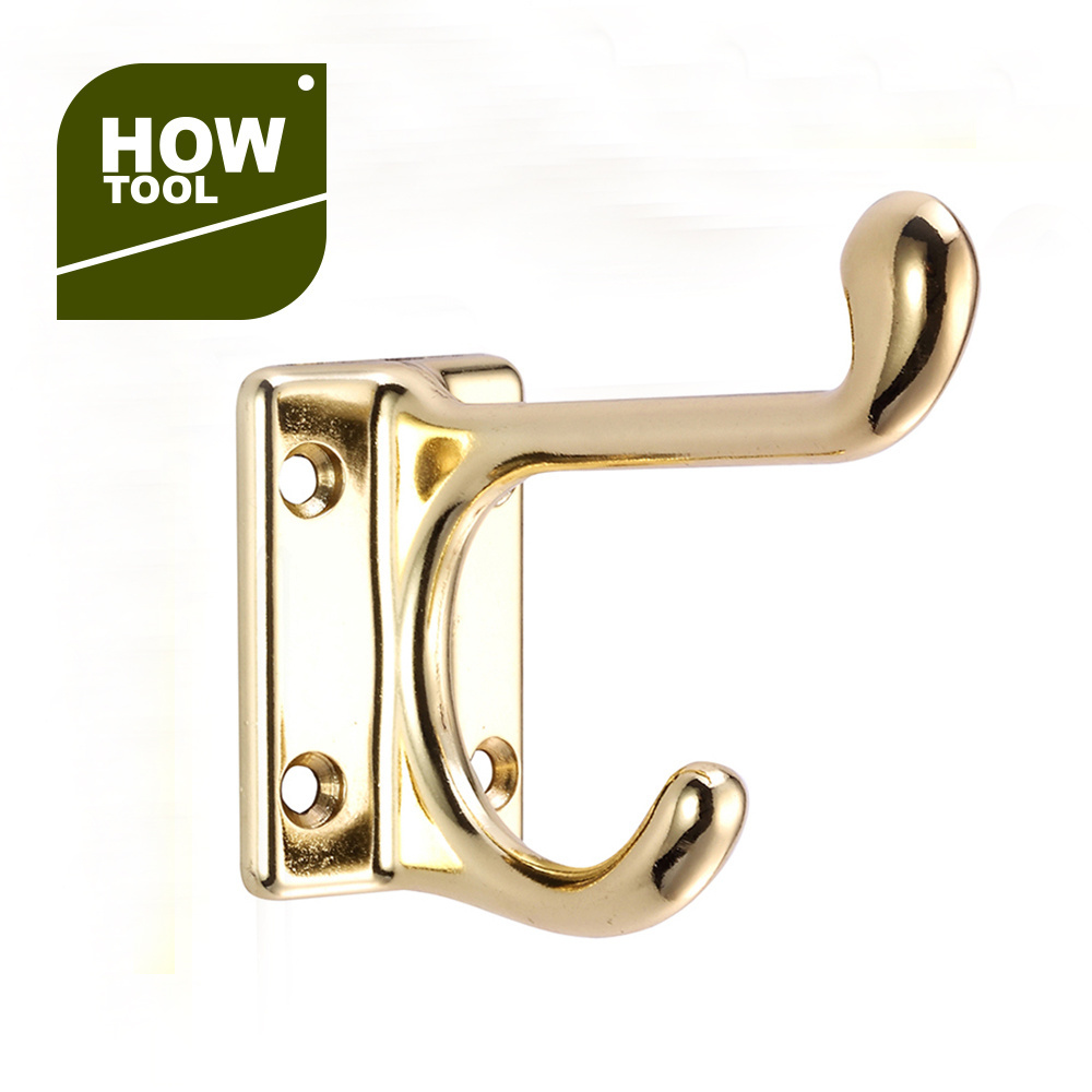 Sturdy Coat Hooks Heavy Duty Brass Plated Metal Hanging Robe Towel Hook for Wall