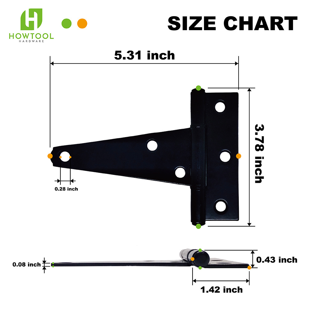 Heavy Duty 4 inch Tight Pin Applications Gate Shed Barn Door T Strap Hinge in White Gate Hardware