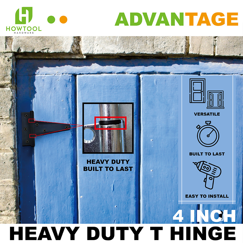 Heavy Duty 4 inch Tight Pin Applications Gate Shed Barn Door T Strap Hinge in White Gate Hardware