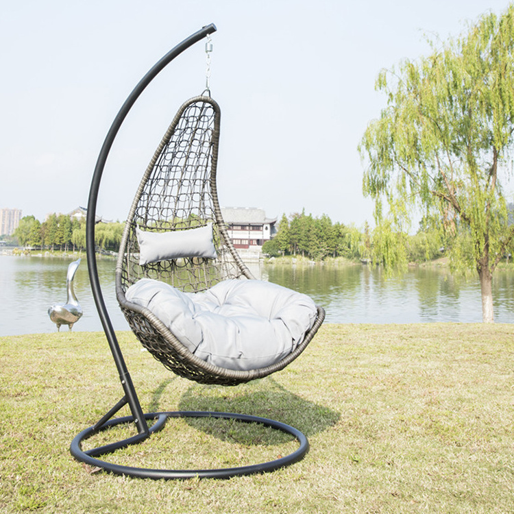 Indoor canopy shade wicker rattan metal Hanging frame fold up  hammock swing chair with stand