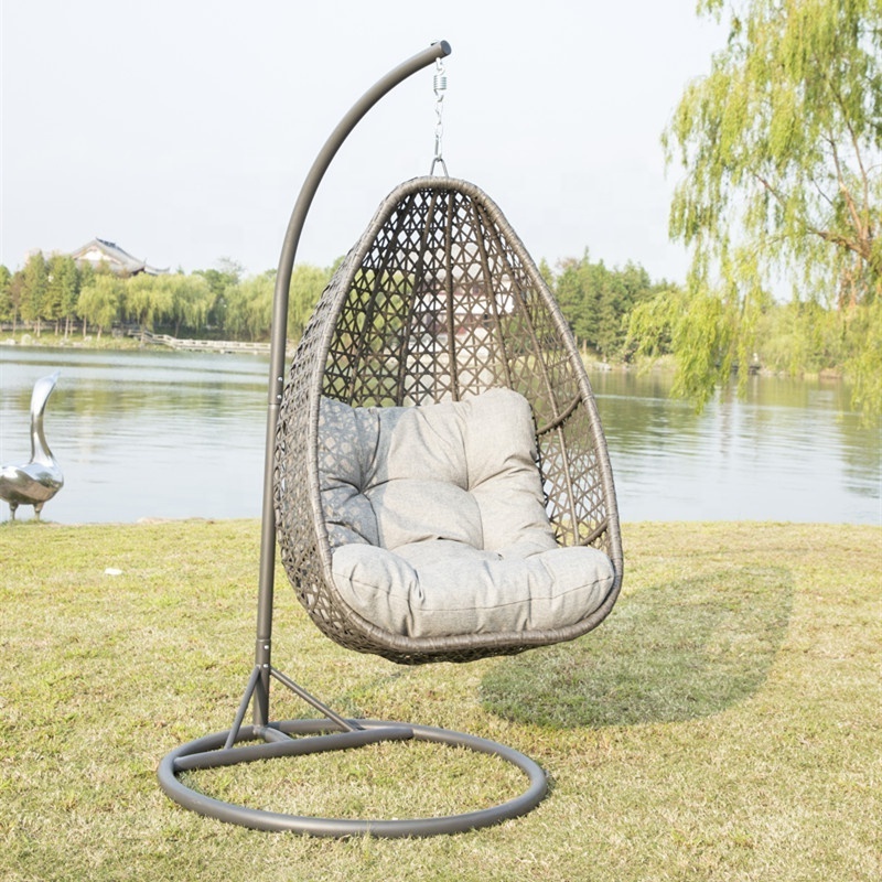 Hot Swing Chair Indoor Outdoor Balcony Leisure Hanging Egg Chair Patio Rattan Wicker Hammock With Stand and UV Resistant Cushion