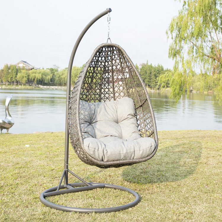 Hot Swing Chair Indoor Outdoor Balcony Leisure Hanging Egg Chair Patio Rattan Wicker Hammock With Stand and UV Resistant Cushion