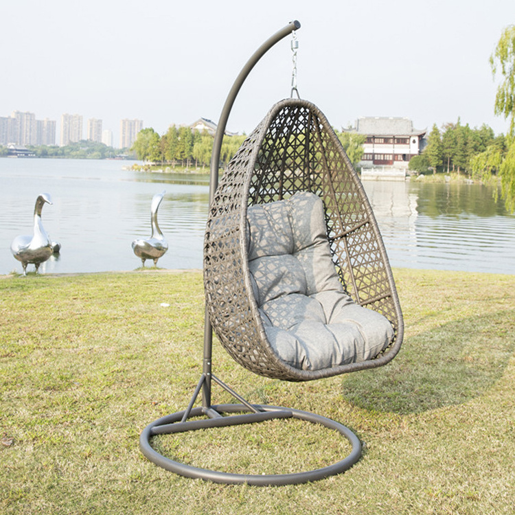 Hot Swing Chair Indoor Outdoor Balcony Leisure Hanging Egg Chair Patio Rattan Wicker Hammock With Stand and UV Resistant Cushion