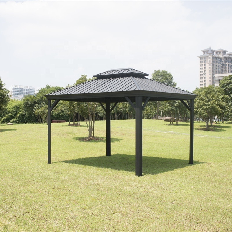 10'x12' ft 3x3.65m Hardtop Aluminum Permanent Garden outdoor Party Gazebo All Weather-Proof with a Mosquito Net and Patio Canopy