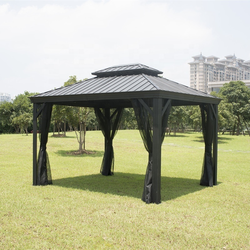 10'x12' ft 3x3.65m Hardtop Aluminum Permanent Garden outdoor Party Gazebo All Weather-Proof with a Mosquito Net and Patio Canopy