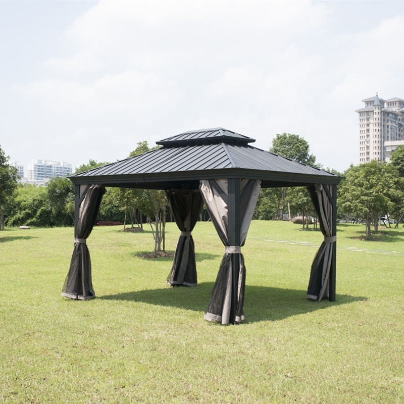 10'x12' ft 3x3.65m Hardtop Aluminum Permanent Garden outdoor Party Gazebo All Weather-Proof with a Mosquito Net and Patio Canopy