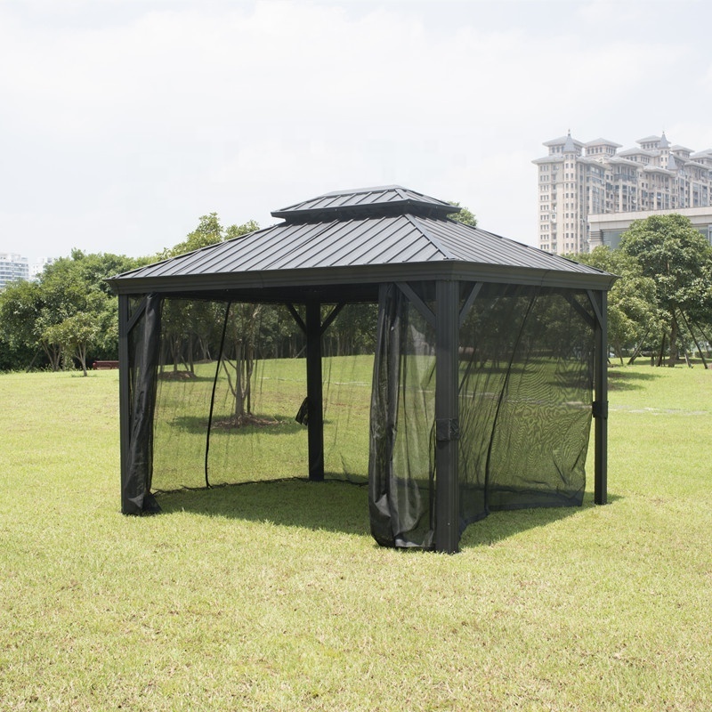 10'x12' ft 3x3.65m Hardtop Aluminum Permanent Garden outdoor Party Gazebo All Weather-Proof with a Mosquito Net and Patio Canopy