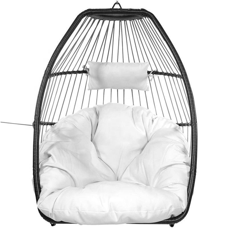 Luxury Wicker Hanging Chair Swing Chair Patio Egg Chair UV Resistant Soft Deep Fluffy Cushion Relaxing Large Basket Porch Lounge