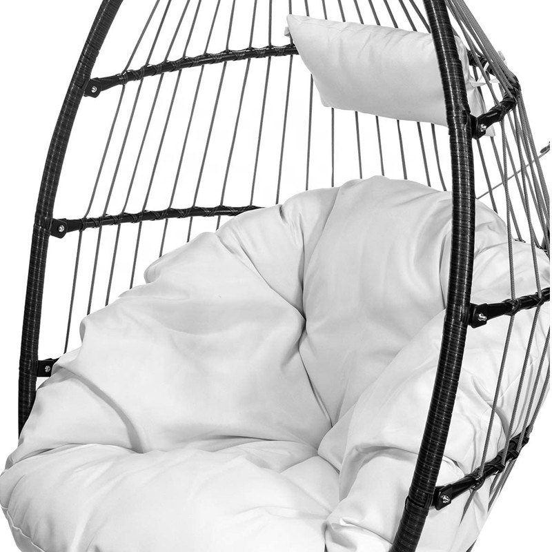 Luxury Wicker Hanging Chair Swing Chair Patio Egg Chair UV Resistant Soft Deep Fluffy Cushion Relaxing Large Basket Porch Lounge