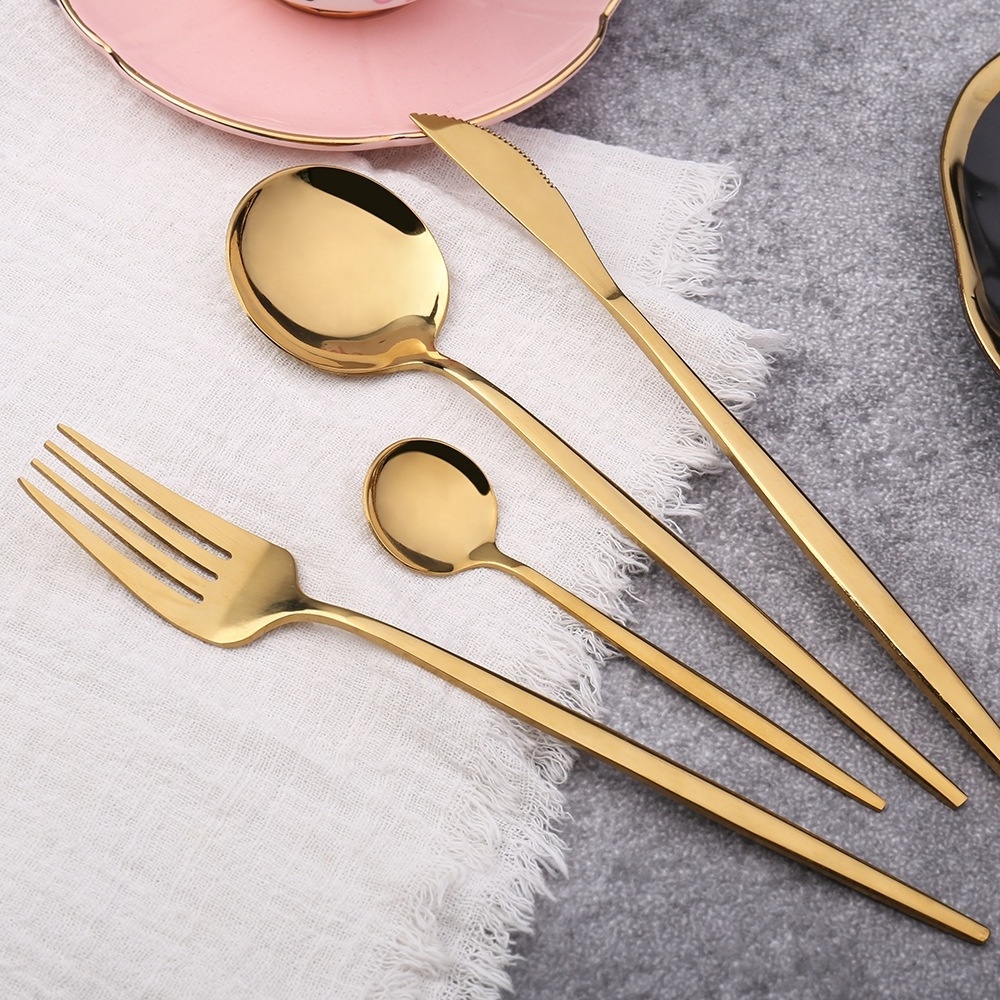 Black Gold Silverware Wedding Party Stainless Steel 24pcs Flatware Tableware Spoon Fork Knife Cutlery Set