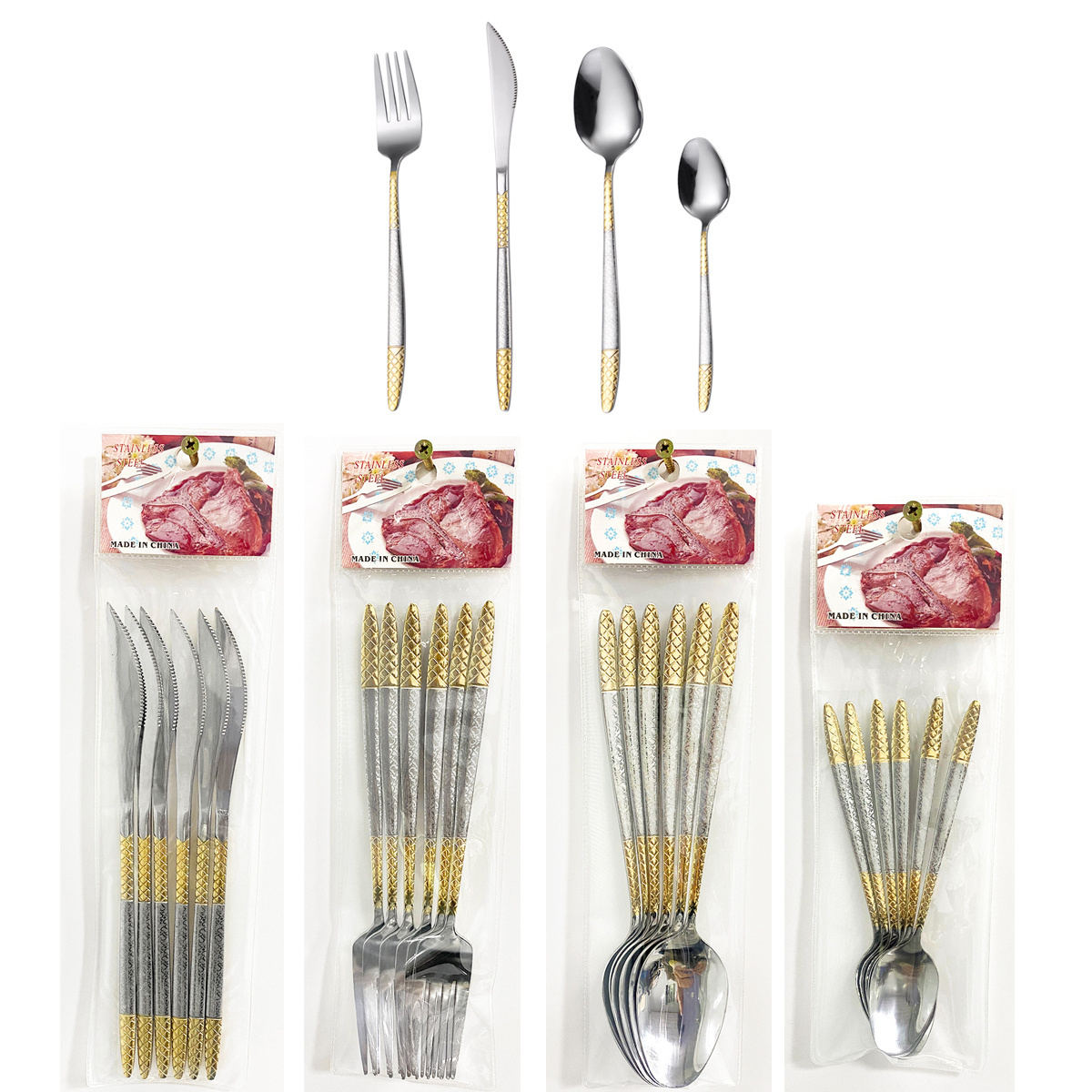 Manufacturer Bulk Silverware Custom Logo Flatware Gold Table Dinner Fork and Spoon Knife Stainless Steel Cutlery Set