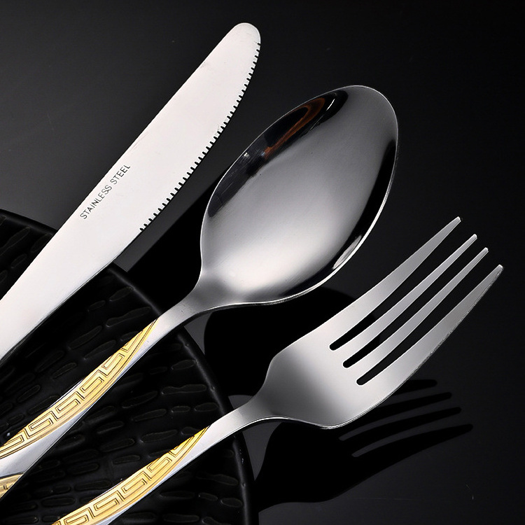 Wholesale Silverware Flatware Custom Logo Table Dinner Fork and Spoon Knife Gold Stainless Steel Cutlery Set