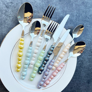 Ceramic Pearl Handle Silverware 304 Stainless Steel Home Flatware Tableware Spoon Fork Knife Cutlery Set