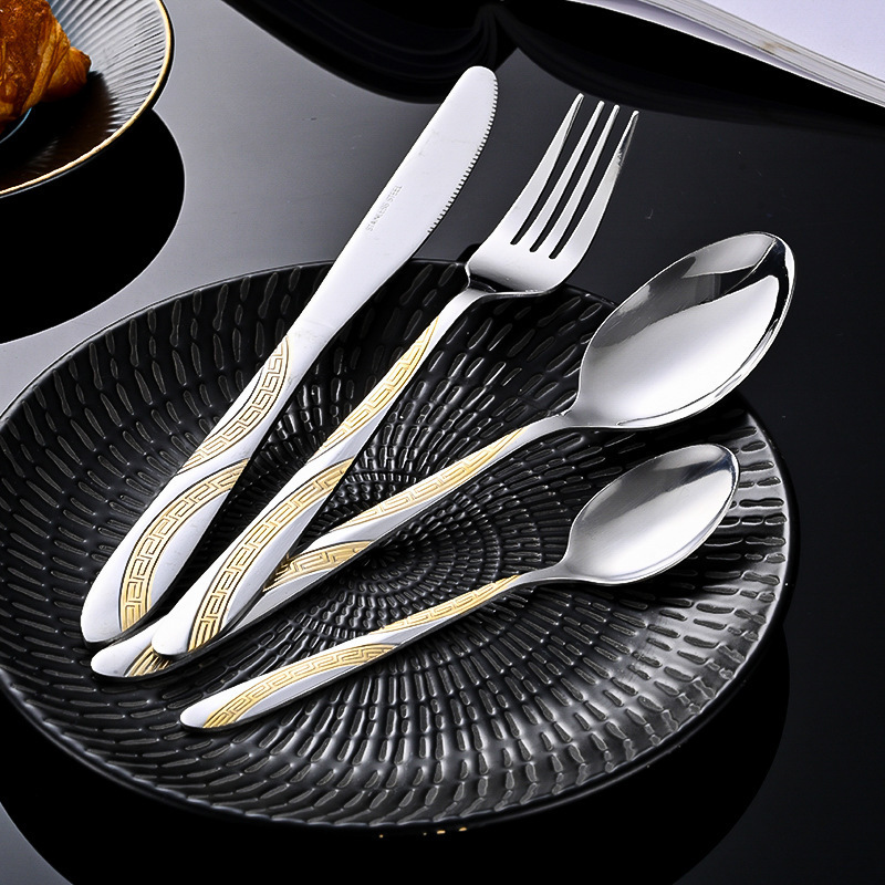 Wholesale Silverware Flatware Custom Logo Table Dinner Fork and Spoon Knife Gold Stainless Steel Cutlery Set