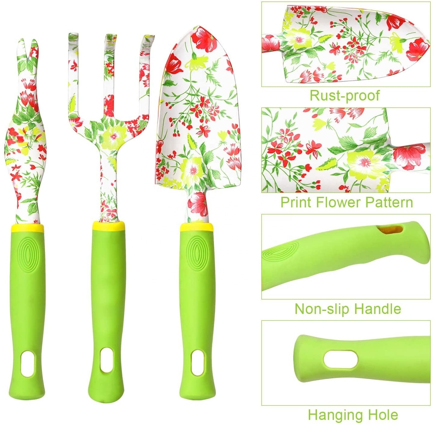 Garden Tools Set, 5 PCS Heavy Duty Aluminum Garden Hand Tools Kit, Floral Print Gardening Tools Gifts for Women