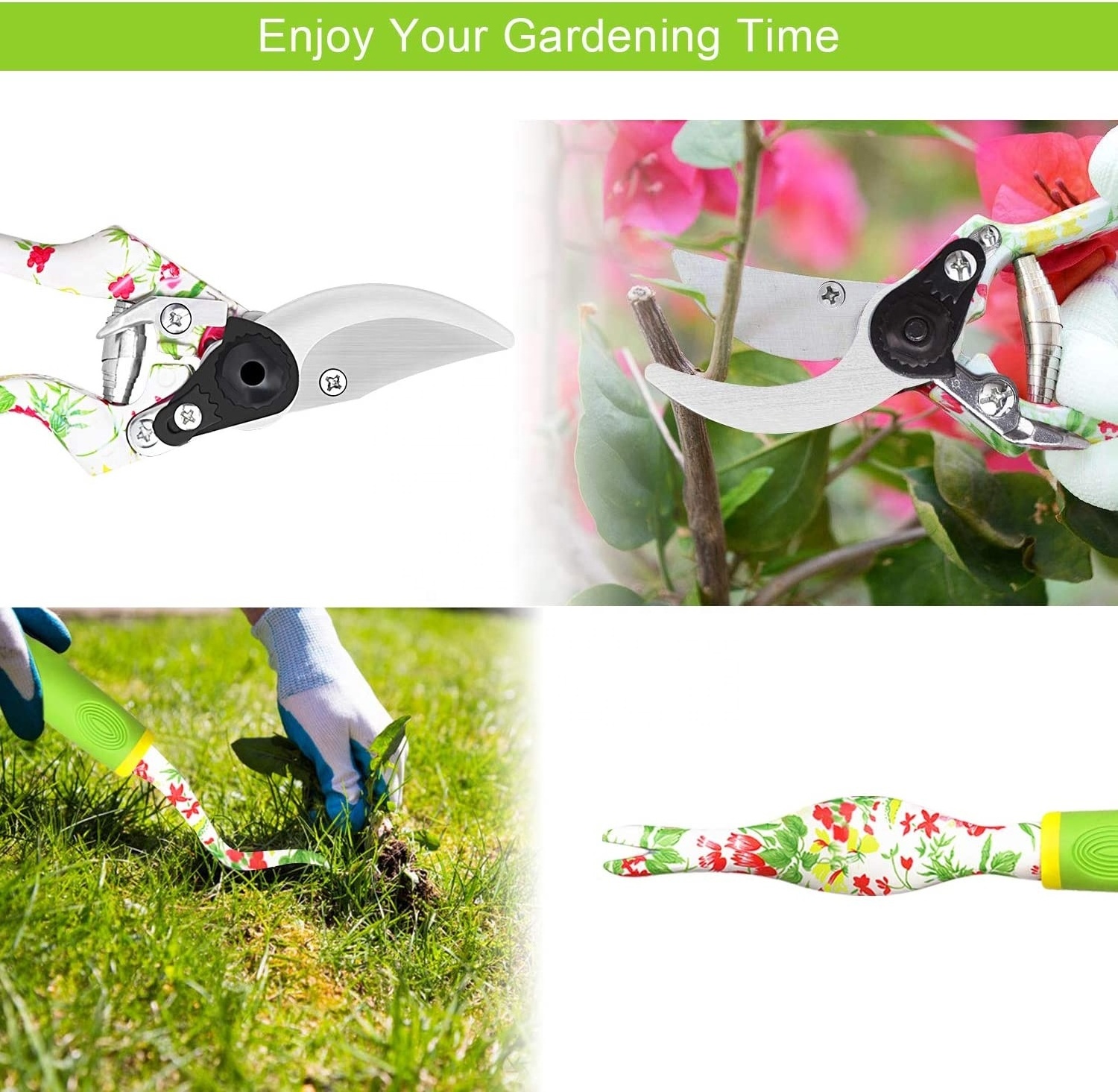 Garden Tools Set, 5 PCS Heavy Duty Aluminum Garden Hand Tools Kit, Floral Print Gardening Tools Gifts for Women