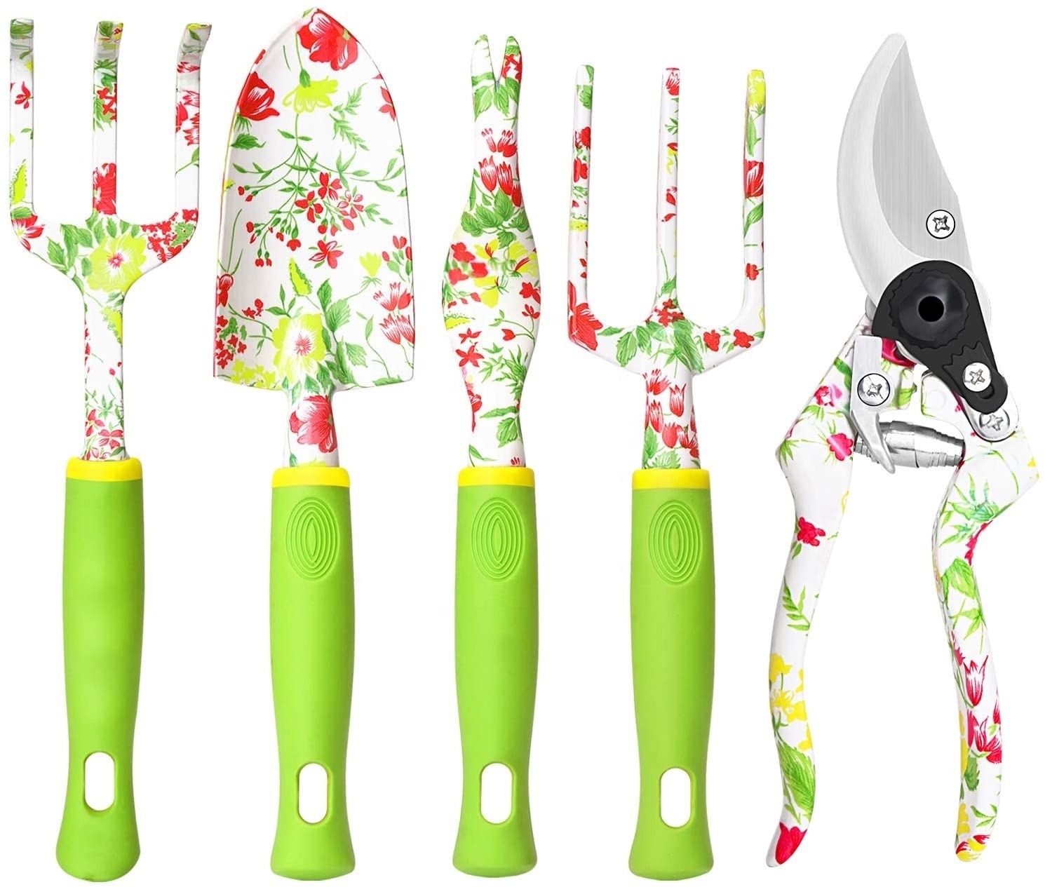 Garden Tools Set, 5 PCS Heavy Duty Aluminum Garden Hand Tools Kit, Floral Print Gardening Tools Gifts for Women