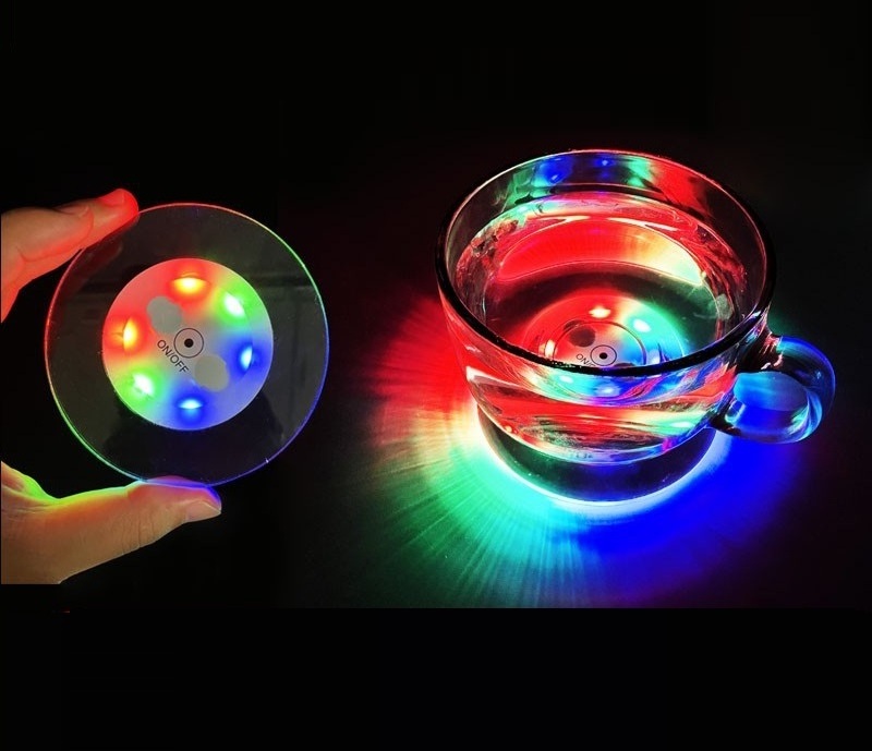 3 Colors Flash Bottle Up Lights Pads Tea Cup Led Coaster Bar Mat for Drinks