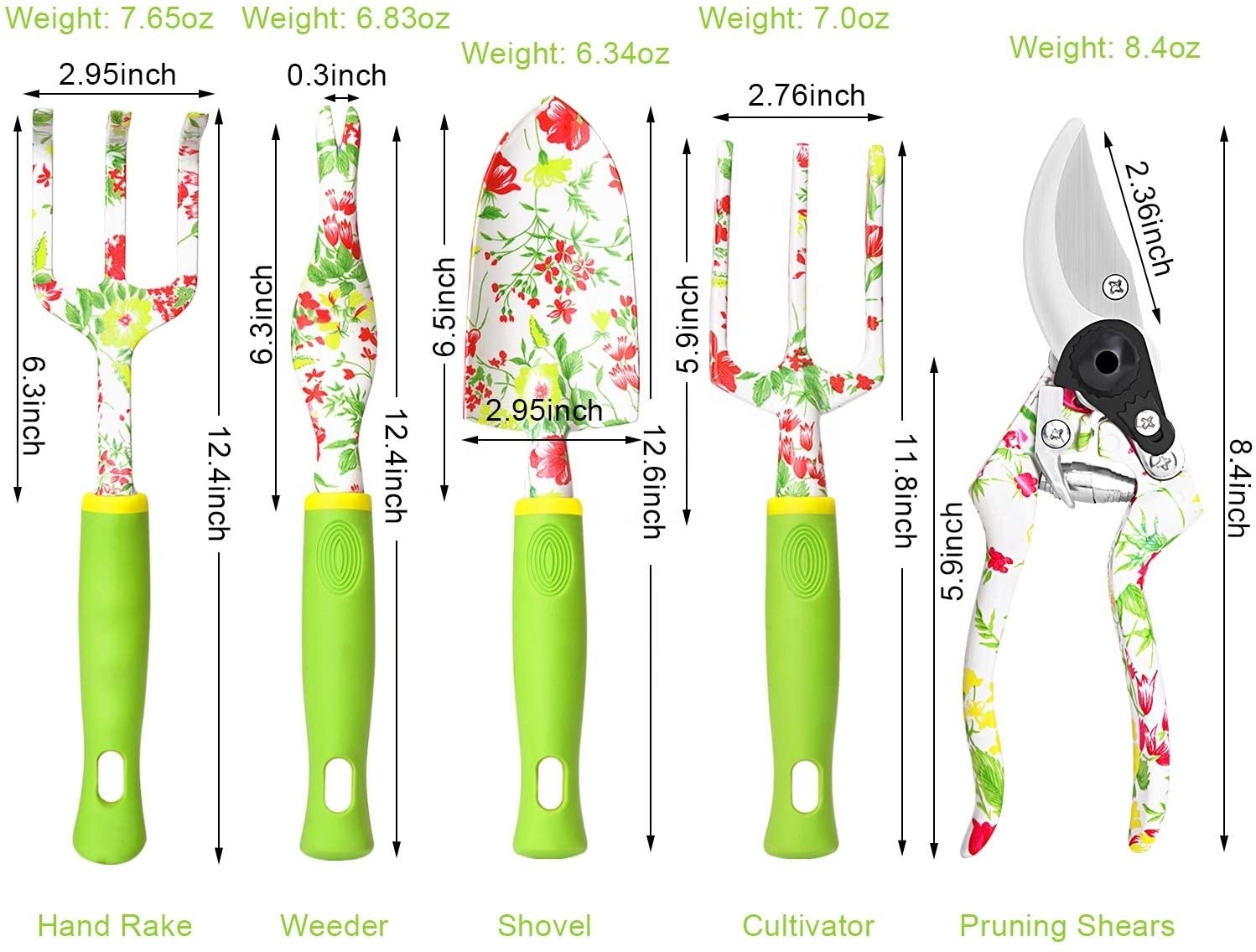 Garden Tools Set, 5 PCS Heavy Duty Aluminum Garden Hand Tools Kit, Floral Print Gardening Tools Gifts for Women