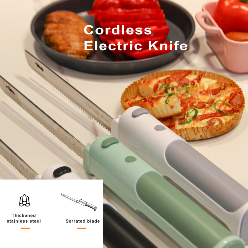 Cordless Automatic Turkey Meat Cutter Stainless Steel Blades  BBQ Accessories Cake Bread with 2 Blades Electric Fillet Knife