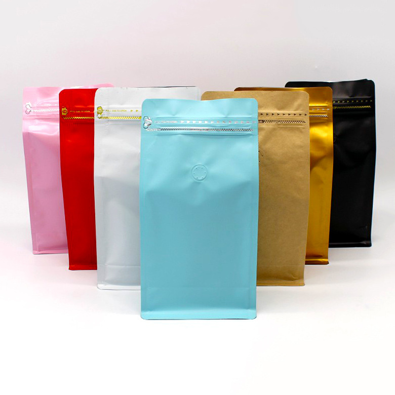 Custom Aluminum Foil Flat Bottom Zipper Coffee Packaging Bag With Valve