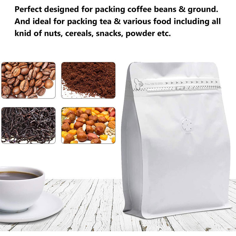 Custom printed wholesale recyclable resealable aluminum foil coffee bean packaging bags with valve and zipper