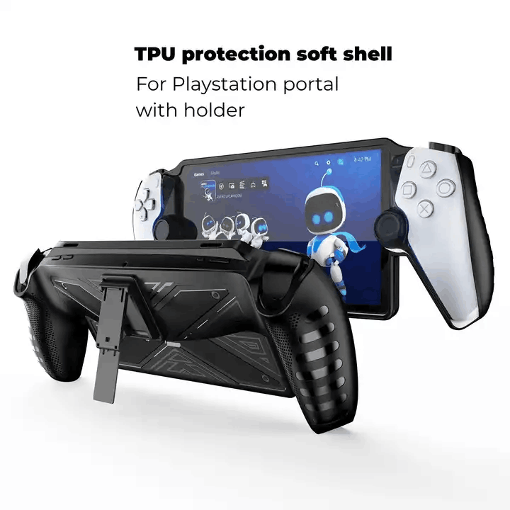 2023 Protective Cover Anti-Slip Shell Black Soft TPU Case with Kickstand for Playstation Portal Game Console Accessories