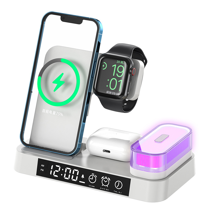 High Quality Multifunction Wireless Charger Clock LED Light Qi Fast Wireless Charger For Watch Earpod Mobile Phones