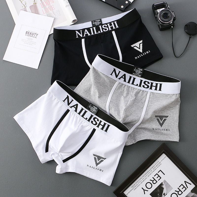 New Cotton Men's Underwear Boxer Shorts Cotton Printed Color Matching Mid-Waist Boxer Briefs