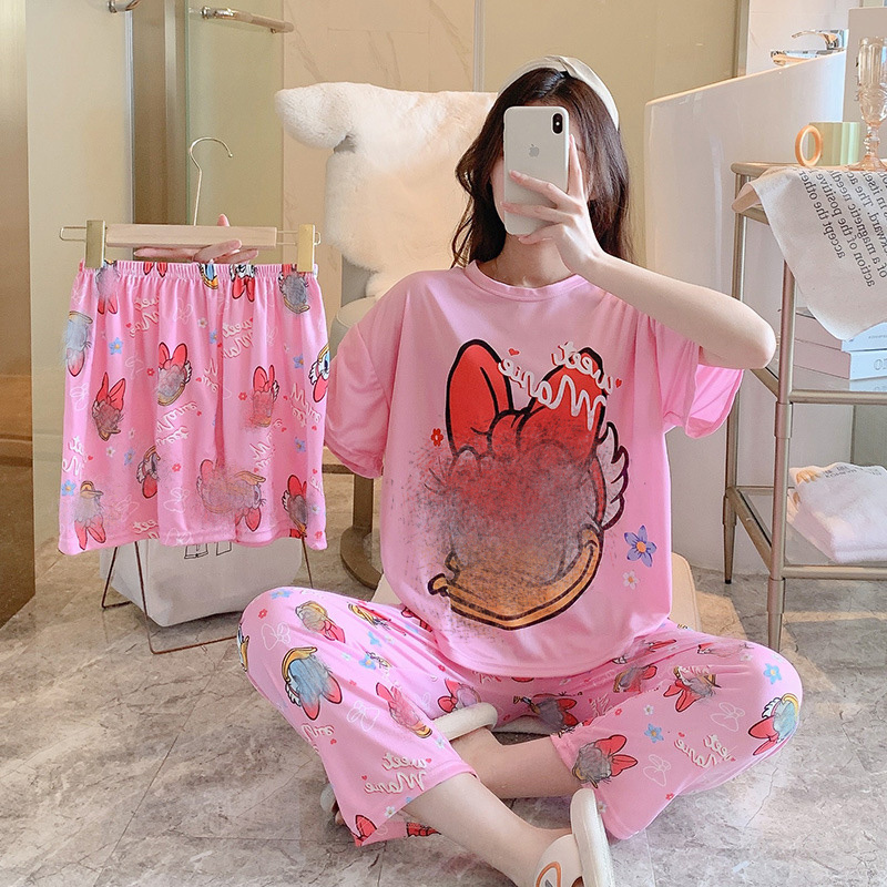 Factory wholesale Women's Cartoon Animal Print Pajamas Set Cute Casual Loose Three-Piece Set Sleepwear