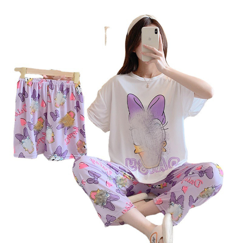 Factory wholesale Women's Cartoon Animal Print Pajamas Set Cute Casual Loose Three-Piece Set Sleepwear