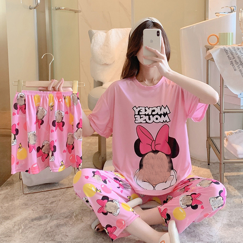 Factory wholesale Women's Cartoon Animal Print Pajamas Set Cute Casual Loose Three-Piece Set Sleepwear