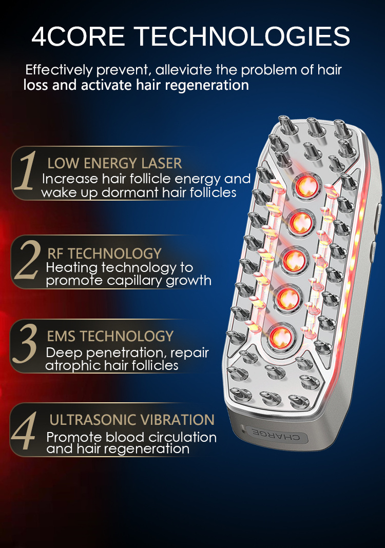 EMS Massager Head Scratcher Comb Applicator for Hair Growth Products Scalp Oil Applicator With Red Light Therapy