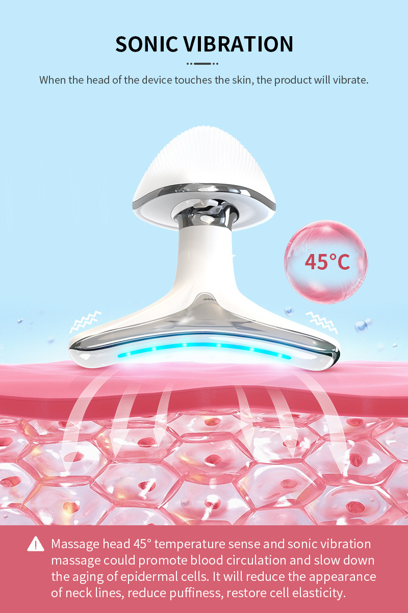 OEM Logo New Vibration Wrinkles Reducing EMS Micro-current Face Massager 3 Color LED Light Neck Lifting Beauty Device